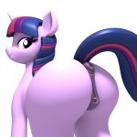  1:1 3d_(artwork) alpha_channel anthro anus argos90 blender_(software) digital_media_(artwork) equid equine female friendship_is_magic genitals hair hasbro hi_res horse looking_at_viewer looking_back mammal multicolored_body my_little_pony nude pony purple_body purple_eyes purple_hair pussy smile solo twilight_sparkle_(mlp) 