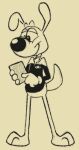  anthro bottomless bottomless_male canid canine canis clothed clothing domestic_dog doodle_(doodledoggy) doodledoggy gloves handwear holding_object looking_down male mammal monochrome padd partially_clothed solo starfleet starfleet_uniform tablet toonkind toony yellow_and_black 