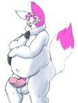  2019 anthro balls belly bravo erection eyewear fur genitals glasses hi_res male navel nintendo overweight overweight_male penis pink_body pok&eacute;mon pok&eacute;mon_(species) simple_background solo video_games white_background white_body white_fur zangoose 