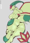  anthro anthrofied big_breasts big_butt breasts butt butt_pose curvy_figure featureless_crotch female flygon green_body grey_background hi_res looking_at_viewer looking_back low-angle_view nintendo nude pok&eacute;mon pok&eacute;mon_(species) pose simple_background solo the_dogsmith thick_thighs video_games voluptuous wide_hips wings 