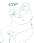  2019 anthro balls belly bravo english_text erection eyewear facial_hair genitals glasses male mammal mature_male mustache overweight overweight_male penis simple_background sitting sketch solo text ursid white_background 