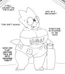  alphys anthro beady_eyes belly big_breasts black_and_white bodily_fluids breasts buckteeth chubby_anthro chubby_female cleavage clothed clothing deep_navel dialogue english_text eyewear faetomi female footwear front_view glasses hi_res huge_breasts lizard midriff monochrome navel nervous non-mammal_breasts open_mouth open_smile reptile sandals scalie short_stack simple_background skirts slightly_chubby small_eyes smile solo standing suitcase sweat teeth text thick_tail thick_thighs topwear tube_top undertale video_games wide_hips 