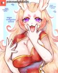  &lt;3 &lt;3_eyes 5_fingers 5_toes anthro big_breasts blonde_hair blush breasts clothed clothing cunnilingus_gesture feet female fingers fur gesture hair hi_res kemono lagomorph leporid long_hair looking_at_viewer mammal missaka open_mouth rabbit solo suggestive suggestive_gesture toes tongue tongue_out white_body white_fur 