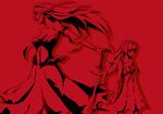  bare_shoulders kiss-shot_acerola-orion_heart-under-blade long_hair monochrome monogatari_(series) multiple_girls older oshino_shinobu sword weapon 