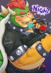  &lt;3 2021 anthro belly biped blush bottomwear bowser bulge clothed clothing condom condom_in_mouth erection erection_under_clothing hi_res humanoid_hands janemoroh kemono koopa male mario_bros musclegut nintendo nipples overweight overweight_male pants scalie sexual_barrier_device shirt solo text topwear video_games 