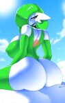  absurd_res ashraely big_breasts big_butt biped blush breasts butt cheerleader clothed clothing crop_top curvy_figure digital_media_(artwork) female gardevoir green_hair green_nipples hair hi_res huge_breasts huge_butt humanoid looking_away low-angle_view mammal nintendo nipples not_furry pok&eacute;mon pok&eacute;mon_(species) pok&eacute;morph pseudo_hair rubber shirt simple_background sitting solo thick_thighs topwear video_games voluptuous white_body white_skin wide_hips 