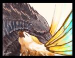  antennae_(anatomy) arthropod black_body black_scales cuddling digital_media_(artwork) duo eyes_closed female fur godzilla godzilla_(series) hi_res insect kaiju lepidopteran lizard male monster moth mothra mothra_(series) reptile scales scalie simple_background spikes toho wings 