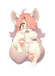  anthro anus beaver_tower blush breasts cyberconnect2 domestic_cat feet felid feline felis female fuga:_melodies_of_steel fur genitals hair hanna_fondant hi_res hindpaw little_tail_bronx mammal paws pink_hair presenting pussy solo surprised_expression video_games white_body white_fur yellow_eyes young 