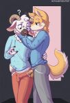  ? anthro blush bovid bulge canid canine canis caprine clothed clothing confusion domestic_dog duo embrace erection fully_clothed fur genitals hand_in_pocket hand_on_cheek hand_on_face hand_on_hip hi_res husky_inu kissing male male/male mammal mothandpodiatrist multicolored_body multicolored_fur pajamas penis penis_in_pocket penis_through_fly pockets poking_out sheep standing surprise tight_clothing two_tone_body two_tone_fur white_body white_fur yellow_body yellow_fur 