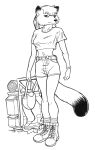  2002 anthro arctic_fox boots breasts canid canine canteen chakona_space clothing dipstick_ears dipstick_tail female footwear fox fur greyscale hair mammal midriff monochrome multicolored_ears multicolored_tail navel signature solo trina_snowfox unknown_artist unknown_artist_signature water_canteen 