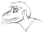  black_and_white dinosaur dromaeosaurid fangs growth hair human humanoid long_tongue male mammal mid_transformation monochrome reptile scalie simple_background sketch snout snout_growth solo species_transformation teeth tf-sential theropod tongue transformation velociraptor white_background 