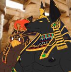  2021 abs absurd_res anthro anubian_jackal anubis avian beak bird blush canid canine canis clothing deity duo ear_piercing ear_ring egyptian egyptian_mythology falcon falconid gem girl_staring_at_man&#039;s_chest gold_(metal) hanzo_matsumoto headdress headgear headwear hi_res horus jackal looking_at_another looking_at_muscles male mammal meme middle_eastern_mythology muscular muscular_anthro muscular_male mythology nipples pecs piercing stare 