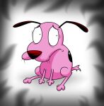  2016 anthro beagle black_body black_fur canid canine canis cartoon_network courage_the_cowardly_dog courage_the_cowardly_dog_(character) digital_media_(artwork) domestic_dog dot_eyes fingers fur hunting_dog male mammal multicolored_body multicolored_fur pink_body pink_fur sandwich-anomaly scent_hound simple_background simple_eyes sitting solo whiskers 