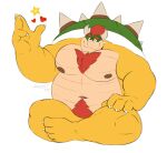  &lt;3 2021 absurd_res anthro belly body_hair bowser chest_hair claws collar crossed_legs eyebrows hair happy_trail hi_res horn koopa looking_at_viewer male mario_bros moobs musclegut muscular muscular_anthro muscular_male navel nintendo nipples nude one_eye_closed overweight overweight_anthro overweight_male pubes scalie shell simple_background sitting smile solo spiked_collar spiked_shell spikes spikes_(anatomy) splashburr star video_games white_background wink 