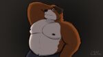  16:9 2021 anthro belly black_nose brown_body brown_fur canid canine canis crispcactus domestic_dog fur hi_res humanoid_hands male mammal moobs nipples overweight overweight_male simple_background solo widescreen 