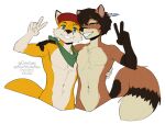  2021 5_fingers alpha_channel anthro artist_name canid canine dated digital_drawing_(artwork) digital_media_(artwork) duo eyebrows eyelashes fingers fox fur half-length_portrait kittydee male mammal navel nude portrait simple_background smile transparent_background year 