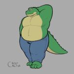  1:1 2021 alligator alligatorid anthro belly blush bottomwear clothing crispcactus crocodilian green_body hi_res male overweight overweight_male pants reptile scalie simple_background solo 