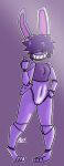  android anthro bottomless clothed clothing curvy_figure female genitals gesture hair hi_res kusama lagomorph leporid machine mammal middle_finger purple_body purple_hair purple_skin pussy rabbit robot rude smile solo 