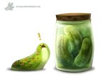  ! 2015 ambiguous_gender cryptid-creations dismayed dot_eyes echinoderm echinozoan feral food green_body humor jar marine open_mouth pickle_(food) pun sea_cucumber simple_background solo text url visual_pun white_background white_body 