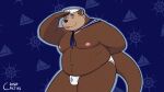  16:9 2021 anthro belly brown_body bulge clothing crispcactus hi_res humanoid_hands lutrine male mammal moobs mustelid navel nipples overweight overweight_male sailor sailor_hat solo tongue tongue_out underwear widescreen 