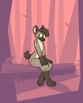  2021 anthro bernie-buddy black_nose brown_body brown_fur detailed_background digital_media_(artwork) forest fur gloves_(marking) grass hi_res hyaenid leg_markings light lighting log mammal markings nude outside plant sitting socks_(marking) solo tree wood 