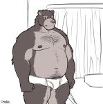  2021 anthro belly bulge cheotdo clothing hi_res kemono male mammal moobs musclegut navel nipples overweight overweight_male solo underwear ursid 