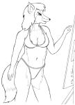  1996 anthro areola areola_slip bernard_doove bra breasts canid canine cleavage clothed clothing dipstick_tail female fox fur greyscale hair mammal midriff monochrome multicolored_tail navel panties solo underwear 