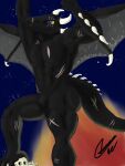  3:4 anthro bone dragon fire hi_res male muscular muscular_anthro muscular_male quiggly_(artist) scar scars_all_over sky solo spread_wings star starry_sky wings 