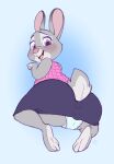  4pcsset anthro big_butt bonnie_hopps bottomwear butt clothed clothing disney feet female fur gradient_background grey_body grey_fur hi_res kneeling lagomorph leporid looking_at_viewer looking_back mammal mature_female open_mouth panties purple_eyes rabbit rear_view simple_background skirt sleeveless_topwear soles solo underwear zootopia 