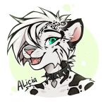  2021 anthro black_spots digital_media_(artwork) f-r95 felid fur green_eyes grey_body grey_fur hair hi_res male mammal open_mouth pantherine smile snow_leopard solo spots spotted_body spotted_fur teeth tongue white_hair 