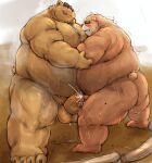  2020 anthro balls blush bodily_fluids brown_body brown_fur butt cum cum_on_ground duo edit ejaculation erection fur genital_fluids genitals kemono kotobuki male male/male mammal overweight overweight_male penis sumo tongue tongue_out uncensored ursid 