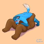  1:1 2020 69_position absurd_res anthro blue_body blue_fur blush brown_body brown_fur canid canine canis crispcactus duo eyes_closed fur hi_res lying male male/male mammal oral overweight overweight_male sex simple_background ursid wolf 