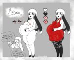 anthro antonia_grimaldi baby belly big_belly black_lips bracelet breasts circle_eyebrows clothing dialogue domestic_rabbit dress english_text eyebrows eyes_closed female floppy_ears footwear fur guronolock hair jewelry lagomorph legwear leporid lips lop_rabbit mammal model_sheet necklace nipples oryctolagus pink_eyes pregnant rabbit ring shoes smile standing stockings text white_body white_fur white_hair young 