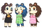  3:2 animal_crossing anthro apron apron_only clothed clothing davirook eulipotyphlan female group half-closed_eyes hedgehog hi_res labelle_able looking_at_viewer mabel_able mammal mostly_nude narrowed_eyes nintendo open_mouth raised_arms sable_able video_games 