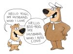  2021 anthro biped black_nose boo-boo_bear clothing duo english_text greeting hanna-barbera hi_res jellystone_(hbo_max) mammal necktie shirt simple_background slightly_chubby text topwear twistcmyk ursid white_background yogi_bear yogi_bear_(character) 