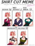  anthro eliza_(disambiguation) english_text felid feline female fur hair hi_res machairodontine mammal meme pantherine pink_body pink_fur pink_hair pplpvtr rubber shirt_cut_meme solo steampunk text tiger white_body white_fur 