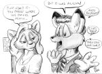  2006 anthro breasts canid canine canis cleavage clothed clothing dialogue dipstick_ears duo english_text female flinters fur hair male mammal monochrome multicolored_ears necktie open_mouth text the_x-files wolf 