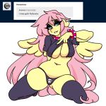  1:1 2021 animated anthro clothing english_text equid equine eyebrows eyeshadow female fingers fluttergoth fluttershy_(mlp) friendship_is_magic hasbro legwear looking_at_viewer makeup mammal my_little_pony navel pegasus short_playtime simple_background solo text tolsticot white_background wings 