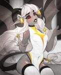  2020 5_fingers anthro breasts clothed clothing demon digital_media_(artwork) eyebrows eyelashes female fingers hair horn pacevanrign red_eyes solo white_hair 
