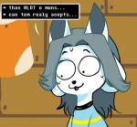  canid canine captainjohnson-b clothed clothing felid feline hair low_res mammal solo tem temmie_(undertale) text topwear undertale video_games white_body 