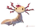  2015 ambiguous_gender amphibian axolotl beady_eyes black_eyes cryptid-creations elemental_creature feral flora_fauna flower mole_salamander plant salamander_(amphibian) simple_background smile solo tan_body text url white_background 