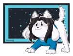  alpha_channel canid canine clothed clothing felid feline hair loopusomg mammal simple_background solo tem temmie_(undertale) topwear undertale video_games white_body 