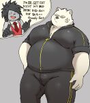  2021 anthro aretna belly black_nose bottomwear clothing duo eyewear fur hi_res humanoid_hands japanese_text kemono male mammal odd_taxi overweight overweight_male pants polar_bear sekiguchi_(odd_taxi) simple_background sunglasses text ursid ursine white_body white_fur yano_(odd_taxi) 