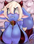  absurd_res big_breasts bikini blush breasts clothing collar disembodied_hand fake_horns female hi_res huge_breasts humanoid league_of_legends leash not_furry poppy_(lol) riot_games rubber sinamoncake1 solo swimwear video_games yordle 