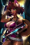  2020 anthro breasts canid canine clothed clothing collar digital_media_(artwork) facial_piercing female green_eyes hi_res mammal nose_piercing nose_ring open_mouth pacevanrign piercing smile teeth tongue 