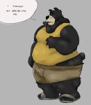  2021 2wuff anthro belly black_body black_fur black_nose bodily_fluids bottomwear clothing crying english_text eyes_closed fur hi_res male mammal overweight overweight_male sad shirt shorts simple_background solo tears text topwear ursid 