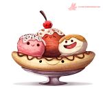  2015 ambiguous_gender animate_inanimate banana beady_eyes black_eyes cherry cryptid-creations dessert dot_eyes eyes_closed food food_creature frosting fruit group ice_cream pink_body plant red_body simple_background smile sundae tan_body text url white_background 