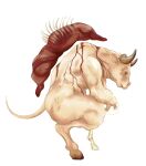  absurd_res anthro blood bodily_fluids bone bovid bovine cattle digital_media_(artwork) food gore hi_res horn in_need_of_a_hospital male mammal meat molvno muscular nude simple_background solo 