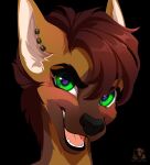  2020 anthro black_background black_nose canid canine digital_media_(artwork) ear_piercing ear_ring eyebrows eyelashes girly green_eyes male mammal open_mouth pacevanrign piercing simple_background solo teeth tongue 