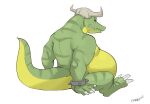  anthro belly big_belly bone canson claws crocodilian donkey_kong_(series) donkey_kong_64 hi_res k_lumsy kremling male muscular nintendo nipples overweight reptile scalie simple_background sitting skull solo video_games white_background 